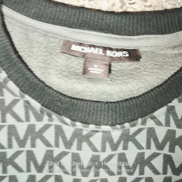Michael Kors 'MK' Logo Black All Over White Long Sleeve Crew Sweater - Picture 2 of 2